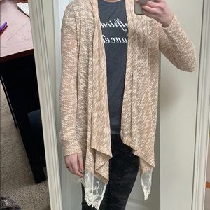 Tan cardigan with Lacey detail